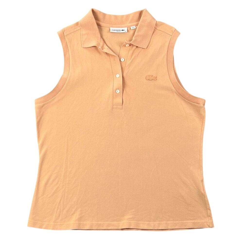 Lacoste Slim Fit Sleeveless Polo Shirt Peach Pink Preppy Athletic Size 42 US L